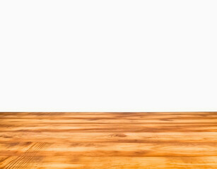 Empty wooden table top on white background, for product display montage