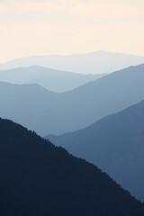 mountains in the fog