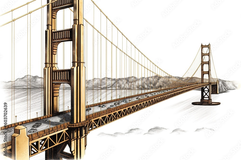 Poster golden gate isolated on white background. generated by ai