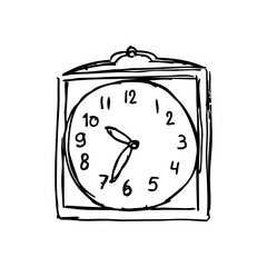 Alarm clock doodle icon. Hand drawn vector illustration.