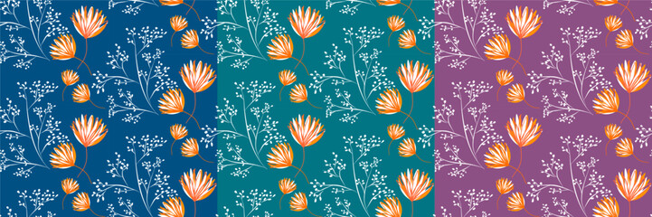 Fototapeta na wymiar Vector seamless half-drop pattern, with flowers