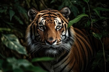 Fototapeta na wymiar Raw Strength: Stunning Shot of a Powerful Tiger Displaying Its Dominance in Its Natural Habitat