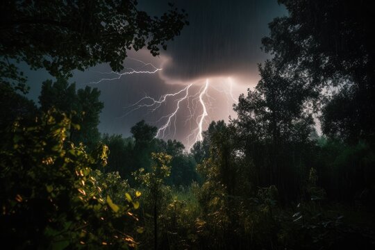 Electrifying Night Show: Stunning Image of a Thunderstorm with Lightning Illuminating the Dark Sky