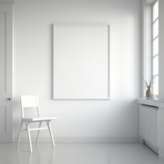 empty room with white wall, white chair, white frame