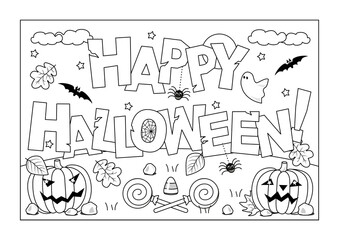 Obraz premium Halloween coloring page, poster, sign or banner. 