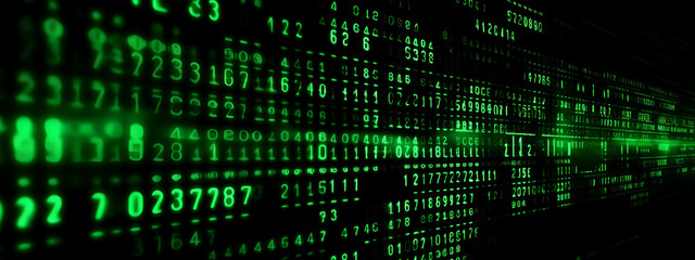 Binary Code background, Matrix, black, neon green. AI generated