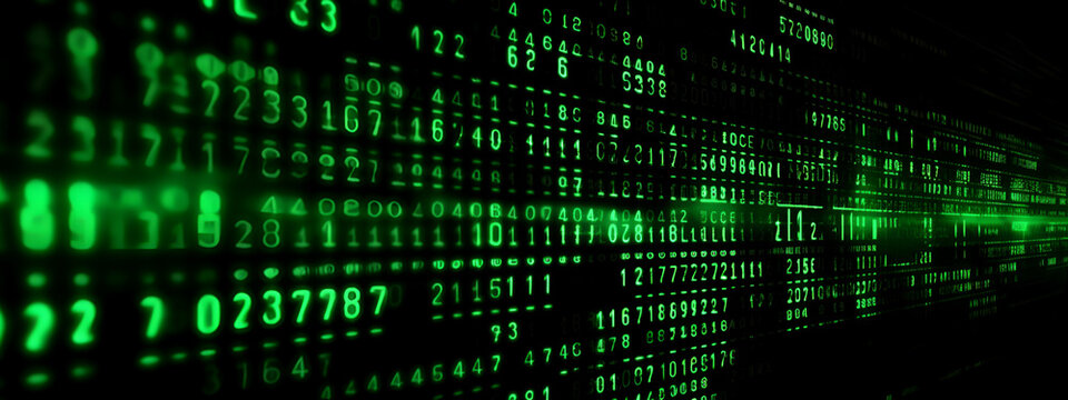 Binary Code background, Matrix, black, neon green. AI generated