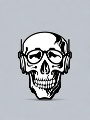 Cartoon skull with headphones. AI generated illustration