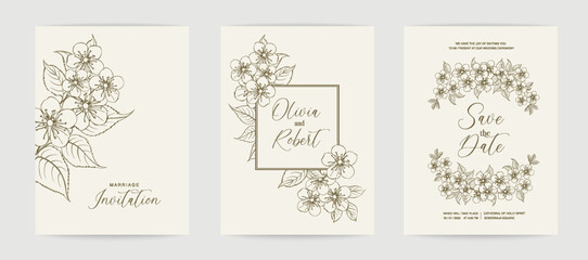 Marriage design template with custom names in frame with floral. Vector illustration.