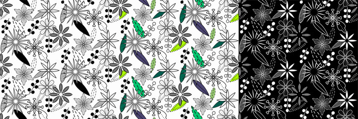 Vector seamless half-drop pattern, with  flowers