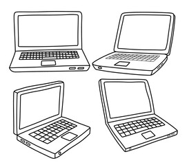 Doodle set of cute laptop. Doodle computer icon © andin