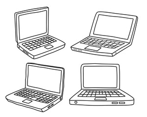 Doodle set of cute laptop. Doodle computer icon
