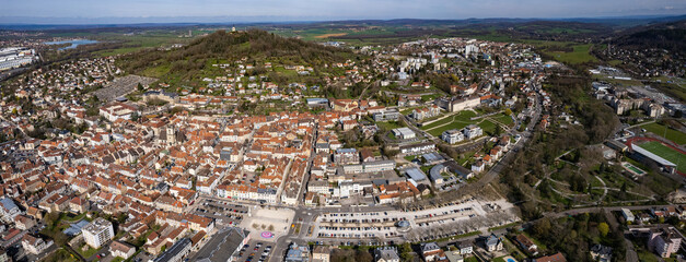 Aerial view of the old town of  Vesoul in France on a sunny afternoon in spring.