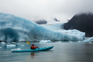 Kayaking Adventure Near Towering Glacier - AI Generated