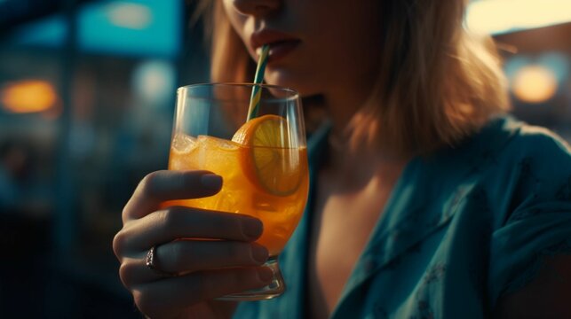 Woman enjoying tropical drinks