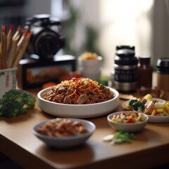 Generative AI landscape Bulgogi Cinematic Editorial Photography food