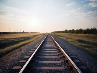 Plakat Railway Line Stretching Towards the Horizon - AI Generated