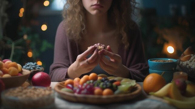 Woman at dinning Table enjoying eating