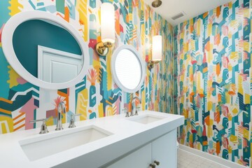 Kid-Friendly Bathroom Design with Bright Colors - AI Generated