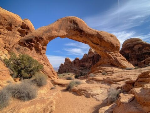 Naturally Formed Rock Arch in a Desert Landscape - AI Generated