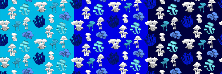 Vector seamless half-drop pattern, with mushrooms