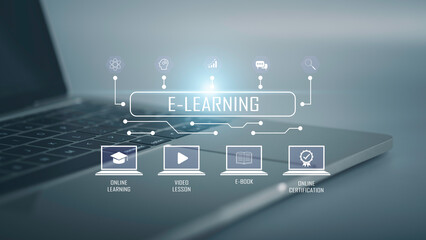 Education online course or E-learning concept. Graduate certificate coaching program Study or...