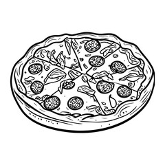 Coloring round cheese pizza. Fast food.