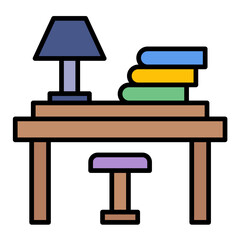 Study Desk Line Color Icon