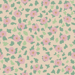 Seamless decorative elegant pattern with cute pink flowers. Print for textile, wallpaper, covers, surface. For fashion fabric. Retro stylization.