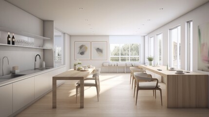 show flat interior design modern nature contemporary dining area daylight minimal decoration style home design concept, image ai generate