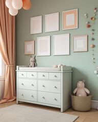 Fototapeta na wymiar Mockup in Sweet and Adorable Nursery Room with Pastel-Colored Walls