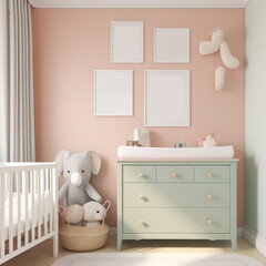 Fototapeta na wymiar Mockup in Sweet and Adorable Nursery Room with Pastel-Colored Walls