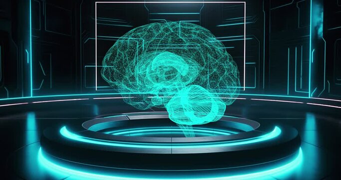 Human brain glitching projection. Seamless loop 3D animation.