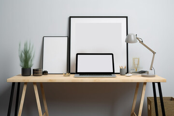 Minimalist Desk Setup with Picture Frame Mockup and Inspirational Motif