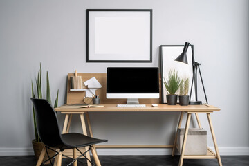Minimalist Desk Setup with Picture Frame Mockup and Inspirational Motif