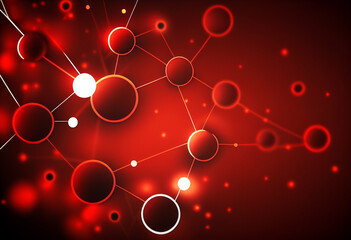 Abstract red technology background with connection lines and dots. illustration. generative ai