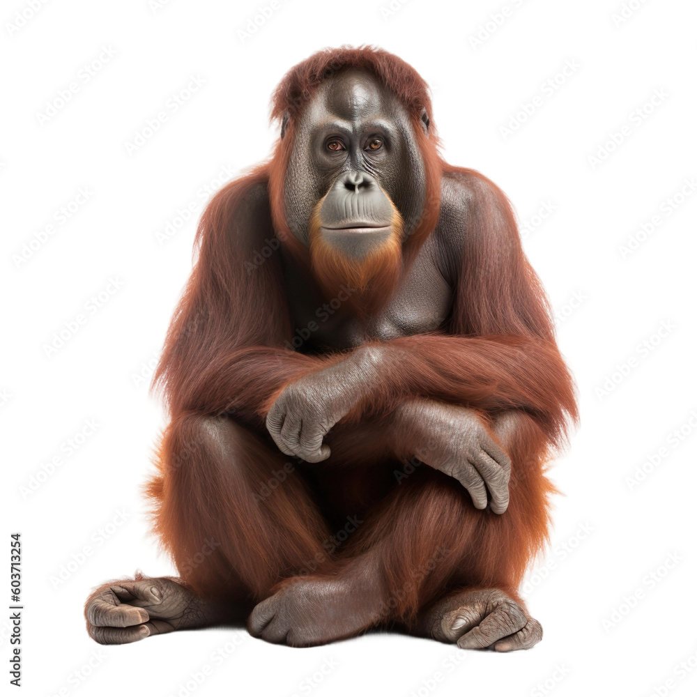 Wall mural animal Orangutan sitting on a transparent background, Generative ai  - Wall murals
