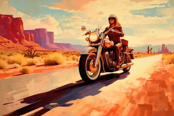 Illustration of cruiser motorcycles and bikers on the road - Created with generative ai