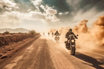 person riding a motorbike in the desert - Illustration created with generative ai