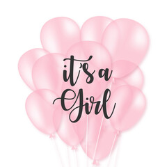 It`s a girl, baby shower announcement banner, gender reveal party with pink balloons
