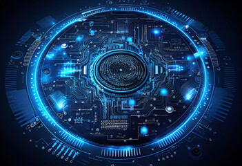 Obraz premium Circuit board futuristic technology background. blue 3d rendering toned image generative ai