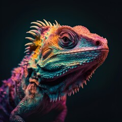 Fototapeta premium Generative AI psychedelic colourful bearded dragon lizard
