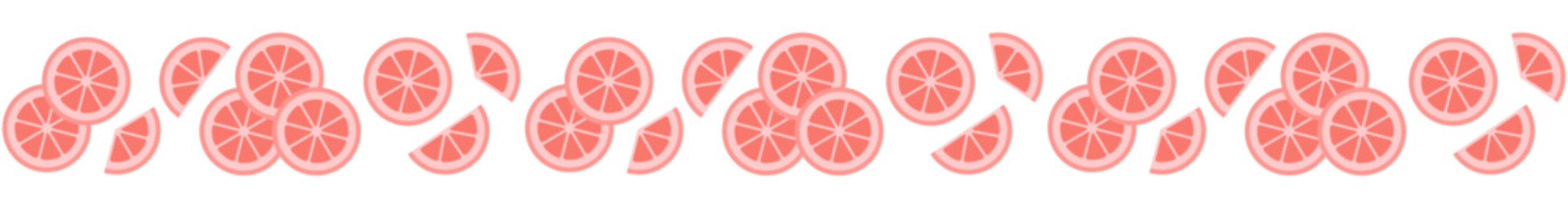 Seamless border with grapefruit slices. Can be used for summer cards, invitations. Isolated vector and PNG illustration on transparent background.