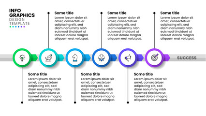 Infographic template. Timeline with 6 steps, arrows and icons