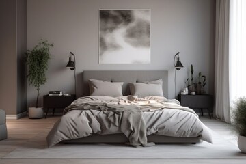 minimal interior bedroom with daylight light grey color scheme design cozy home ideas concept,image ai generate
