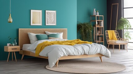 mockup room interior clean clear color accent wall bedroom daylight home interior design concept,image ai generate