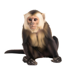 animal Capuchin sitting on transparent background, generative Ai