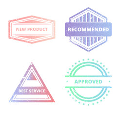 Set of Stamps, Textured, Gradient Effect, Vector, New Product, Recommended, Best Service, Approved