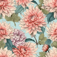 Dahlia Aqua Teal Seamless Pattern - Digital Paper Pack for Scrapbooking, Invitations, Stationery, Backgrounds