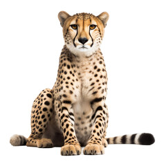 animal Cheetah sitting on transparent background, generative Ai
